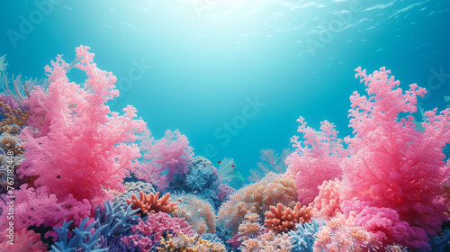 Ocean coral reef background concept. Empty space on one side. © Aisyaqilumar