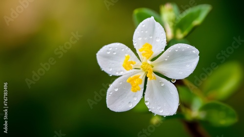 Jasmine flower with dew drops on blurred green background
