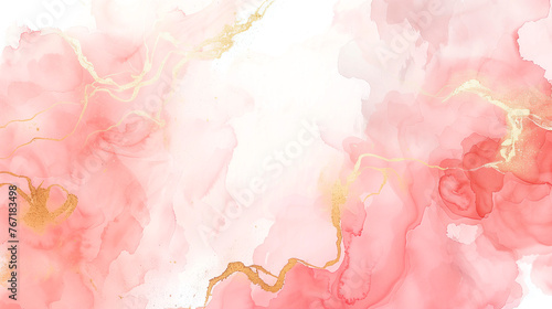 Blush pink and gold watercolor painting background with copy space.