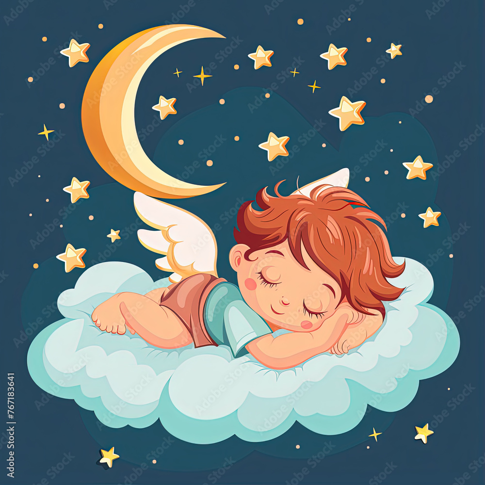 Heavenly Slumber - Cute Angel Sleeping on a Cloud Vector Illustration Heavenly Slumber - Cute Angel Sleeping on a Cloud Vector Illustration