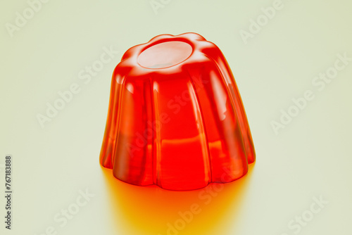 Obraz na płótnie Vibrant Red Gelatin Dessert Wobbling on a Light Yellow Background w salonie