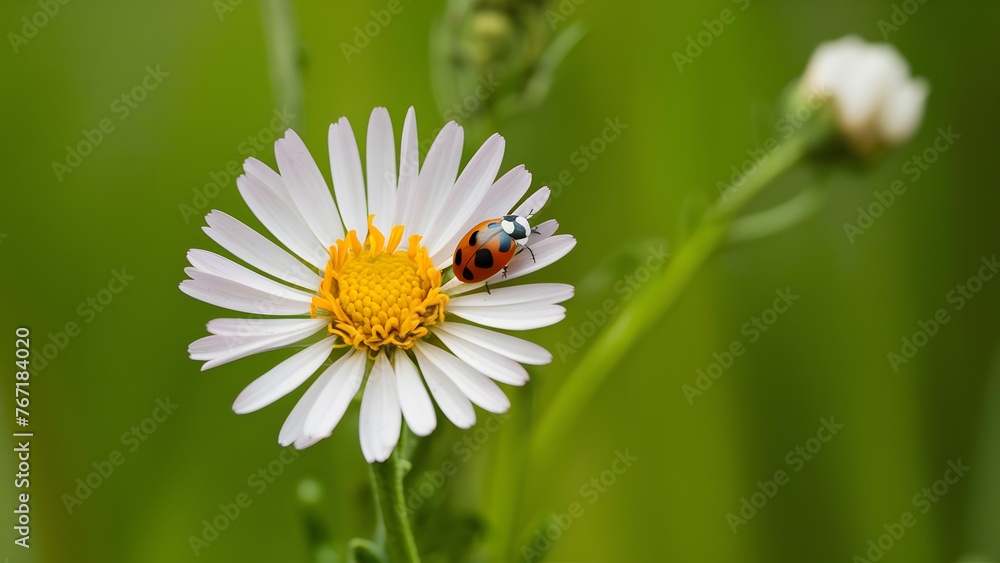 Ladybug on chamomile flower in beautiful meadow, evoking harmony Ladybug on chamomile flower in beautiful meadow, evoking harmony
