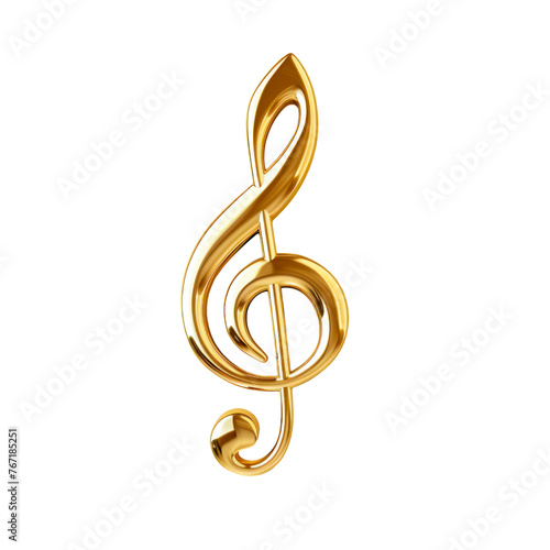 Golden treble clef. Isolated on transparent background.