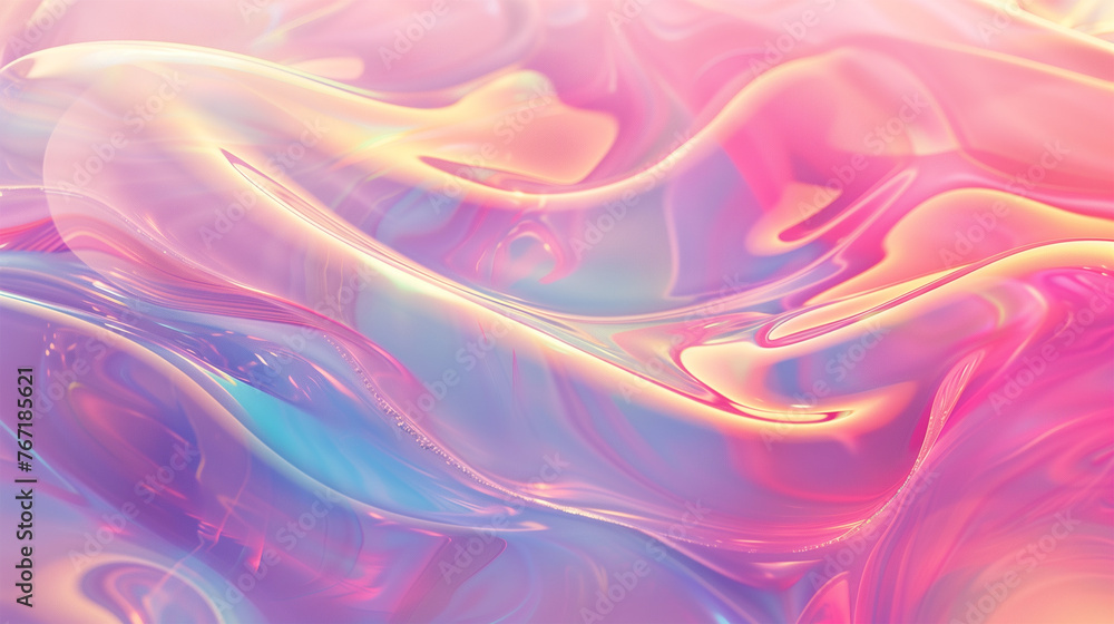 Obraz premium Pastel Gradient Holographic Neon Liquid Background, Abstract Hologram Waves in Motion Wallpaper.