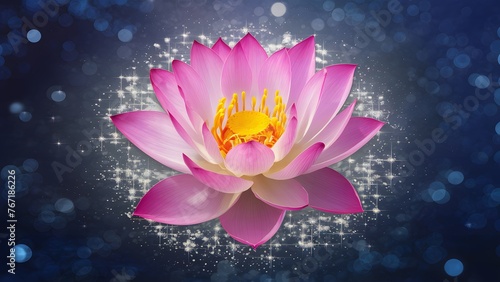 Lotus in pink and light purple hues floating on sparkling background