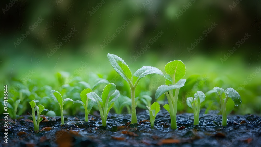 Macro abstract background of natures small plants under rain Macro abstract background of natures small plants under rain