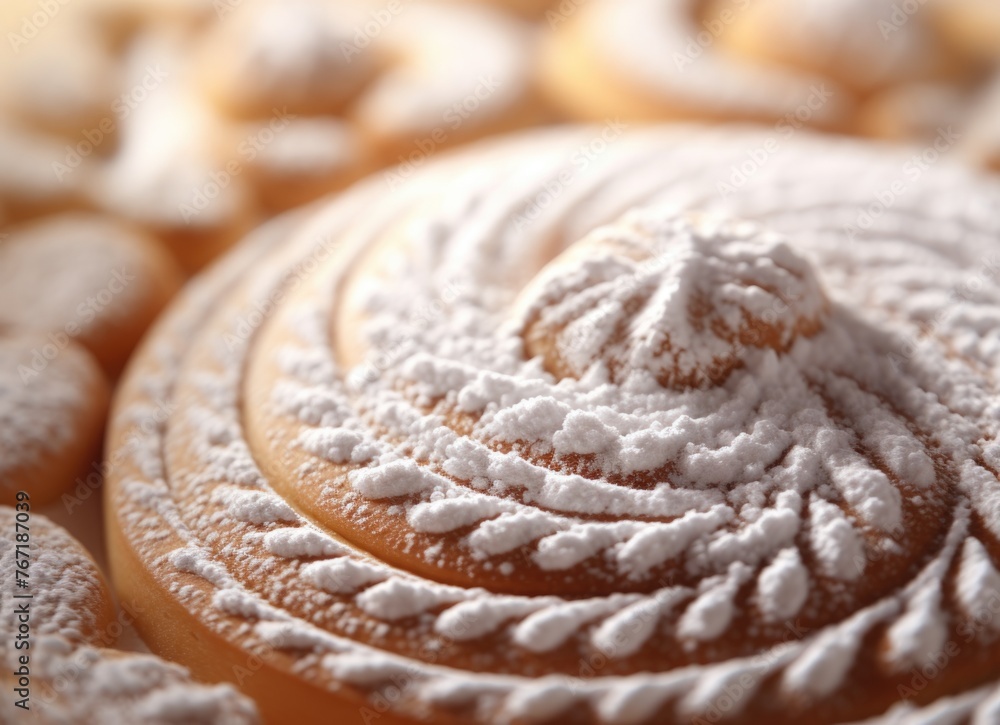 Close up of pastry with powdered sugar Close up of pastry with powdered sugar
