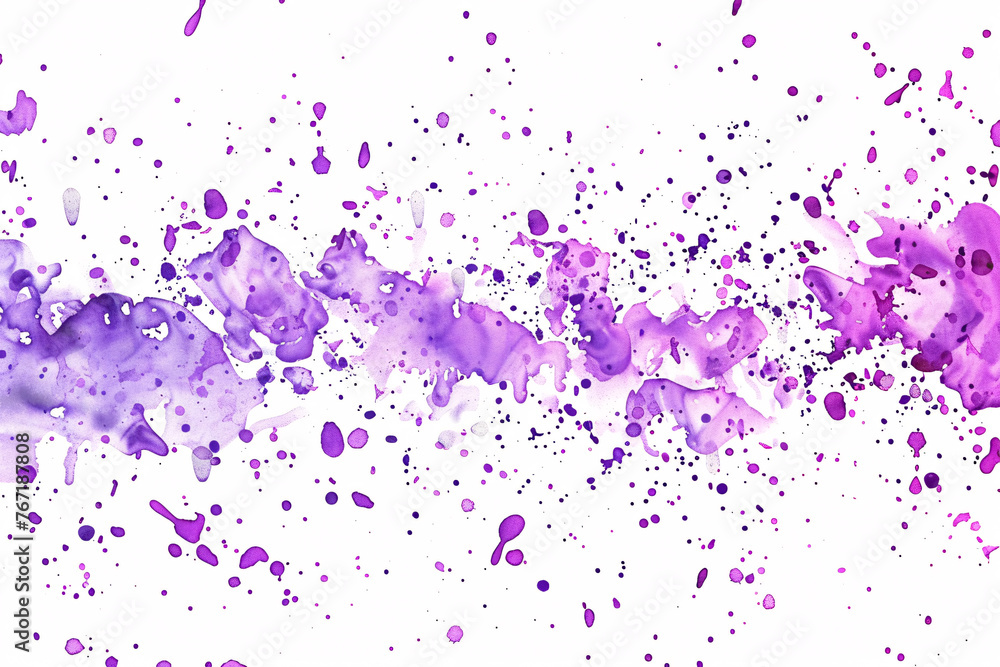 Abstract purple splash watercolor paint background art with splatters
