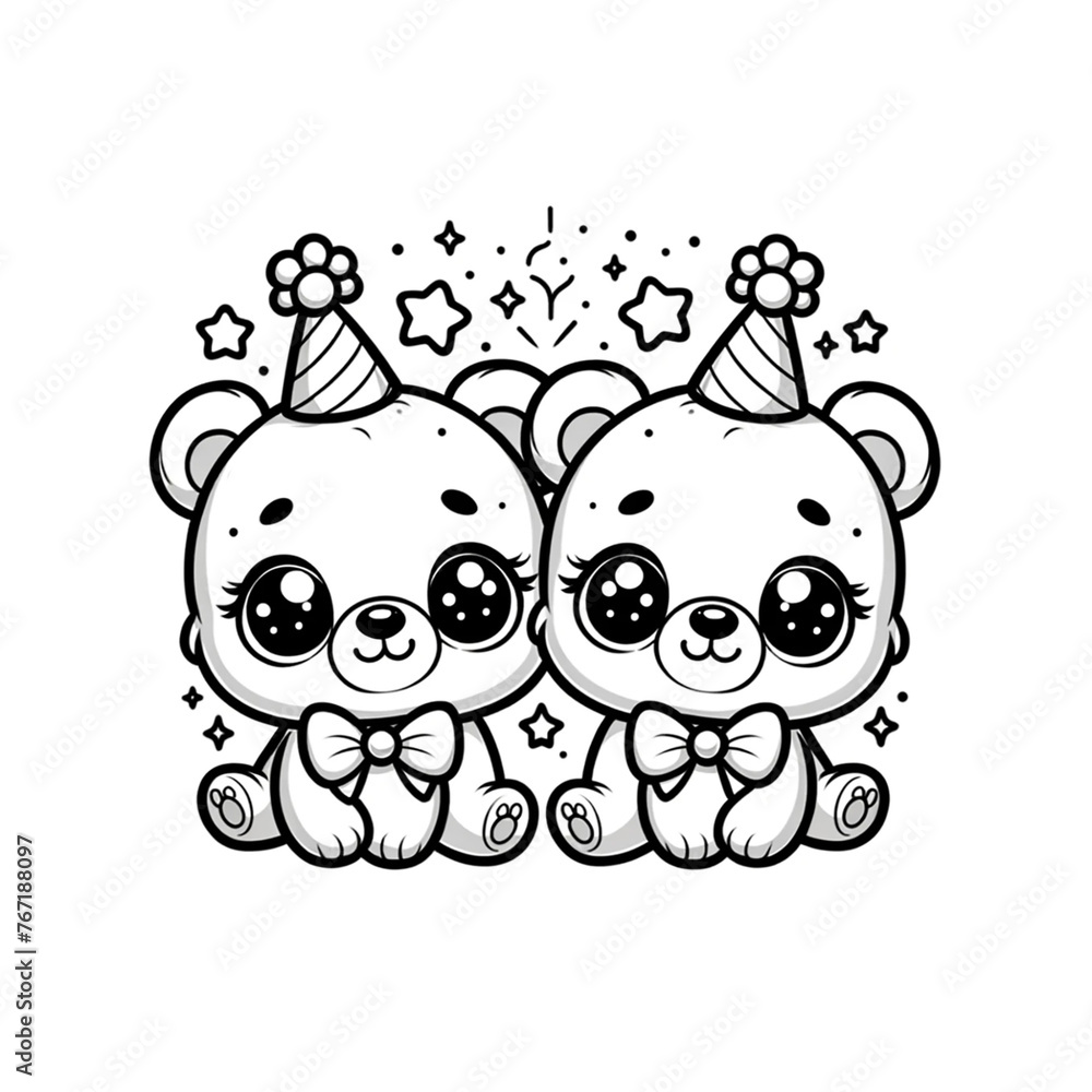 Сoloring book cartoon character. Hand drawn clipart of Happy Birthday greetings card or poster, black outline only, line art. Сoloring book cartoon character. Hand drawn clipart of Happy Birthday greetings card or poster, black outline only, line art.