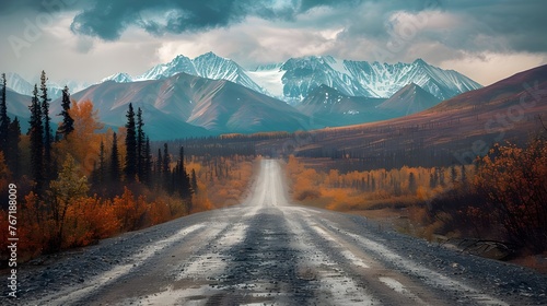 Landscapes on Denali highway. Alaska. Instagram filter, ai Generated  photo