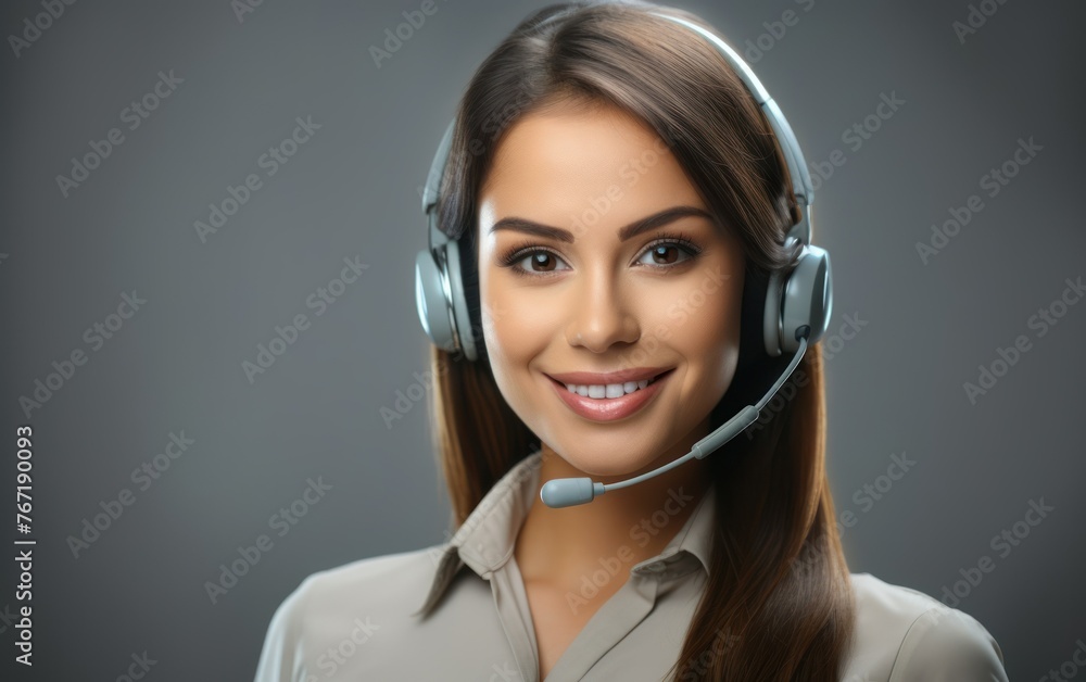 Woman customer service worker, call center smiling operator Woman customer service worker, call center smiling operator