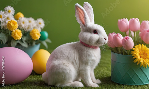 Easter Bunny with Eggs and Flowers