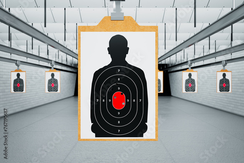 Obraz na płótnie Comprehensive View of an Indoor Shooting Range with Precision Marked Targets w salonie