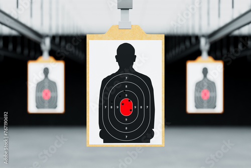 Obraz na płótnie Indoor Shooting Range Session: Silhouette Target with Precision Bullseye w salonie