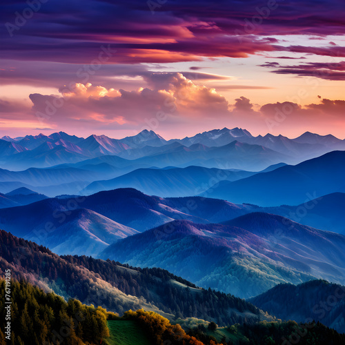 Spectacular Sunset over Mountain Range: A Mesmerizing Spectacle of Nature's Majesty
