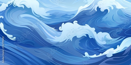 Animated cartoon waves in deep oceanic blue and cerulean, creating a fun and dynamic illustration that exudes energy and motion. © Kanwal