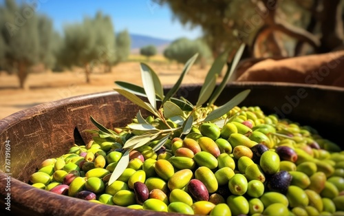 Fresh olives gathered in Crete Greece for making olive oil