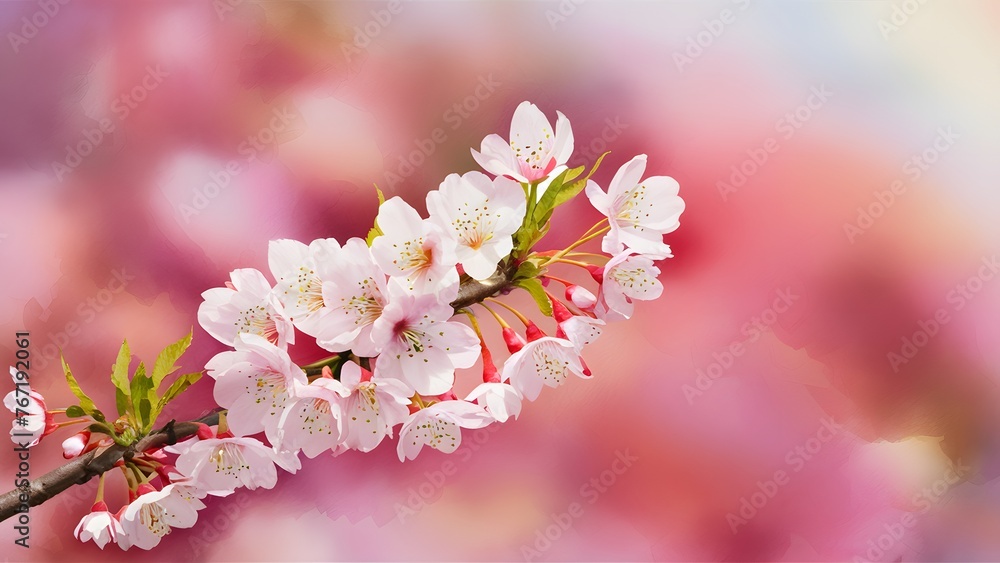 Photo Watercolor painting of cherry blossoms against soft color blurred nature