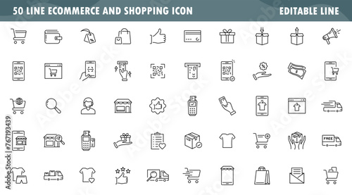 ecommerce and shopping icon collection, shipping, delivery and online shopping, thin line symbol isolated on white background, editable stroke eps 10 vector illustration