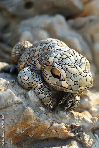 A rock-type creature with pebble-like patterns on its paws. It enjoys basking in the warmth of sunlit rocks and has a gentle demeanor. cute creatures collection