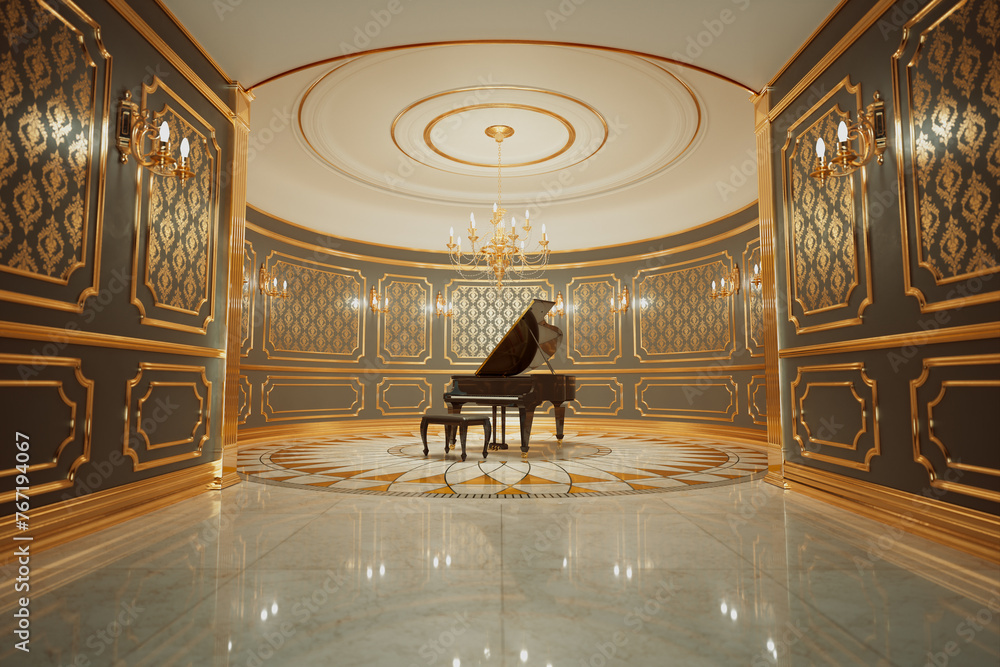 Elegantly Designed Classical Room showcasing a Grand Piano and Luxurious Decor