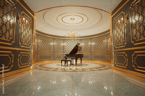Obraz na płótnie Elegantly Designed Classical Room showcasing a Grand Piano and Luxurious Decor w salonie