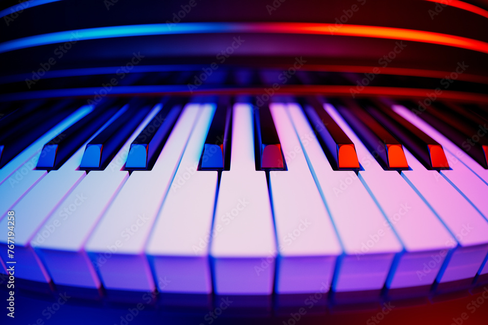 Vibrantly Lit Piano Keyboard Close-Up - A Symphony of Colors and Music