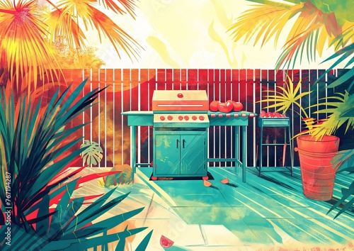 Tropical BBQ - Colourful Illustration