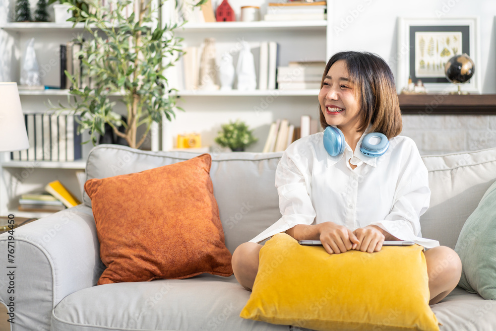 Portrait of smiling beautiful pretty asian woman clean fresh healthy white skin posing smile in pajamas white clothes, skincare, lady, model, cosmetic, fashion.Girl relax, enjoy at home.asia beauty Portrait of smiling beautiful pretty asian woman clean fresh healthy white skin posing smile in pajamas white clothes, skincare, lady, model, cosmetic, fashion.Girl relax, enjoy at home.asia beauty