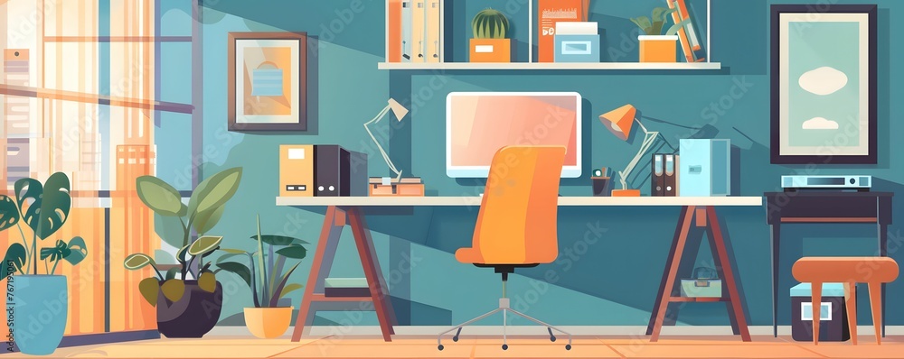 Home office during a video call, virtual meetings, professional backdrop - obrazy, fototapety, plakaty 