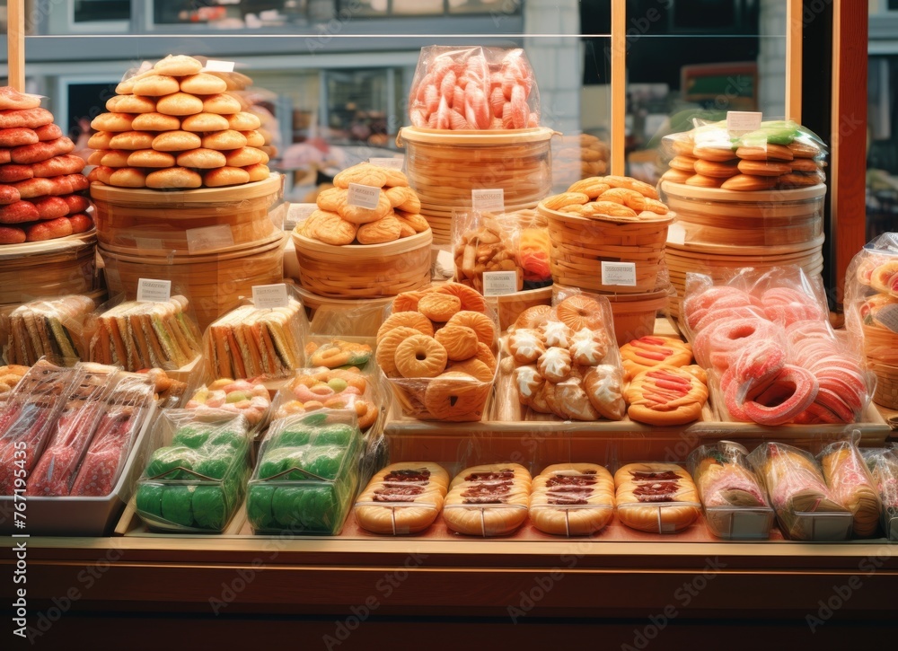 Display Case Filled With Various Flavored Donuts