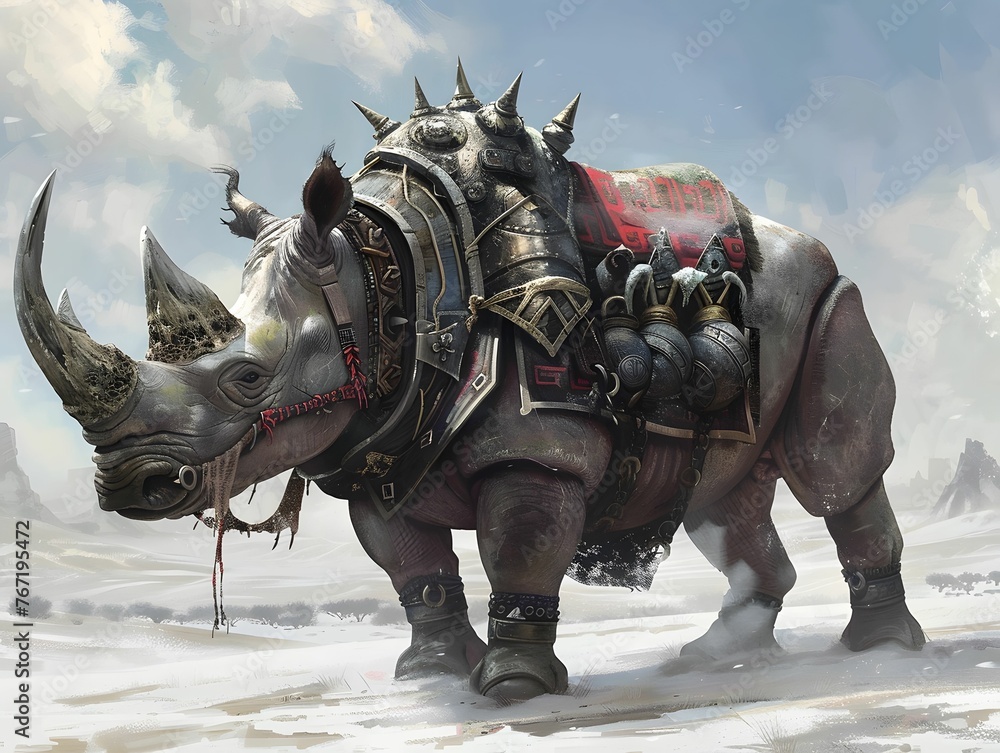 Naklejka premium Majestic rhino, ancient armor, savannas quiet force