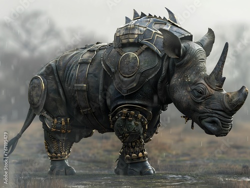 Majestic rhino, ancient armor, savannas quiet force