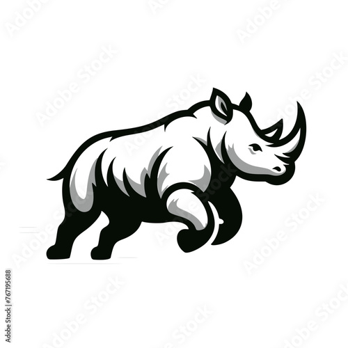 Black and white logo of a running rhino. Vector logo of a rhino isolated on white background.