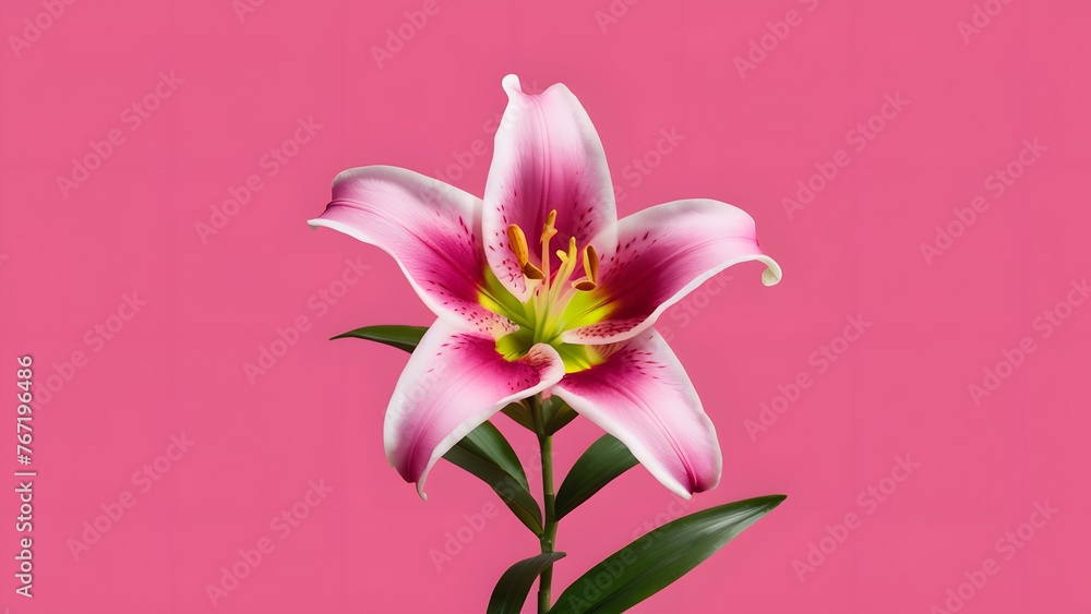 Fototapeta premium Pink lily flower isolated against a pure white background