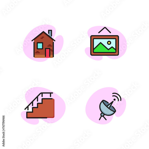 Home line icon set. House, picture, stairs, satelite. Housing concept. Can be used for topics like real estate, broadcasting. photo
