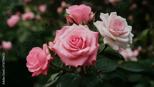 Pink roses blossoming in summer garden  nature flower art
