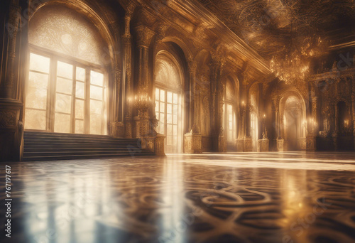 A realistic fantasy interior of the palace golden palace castle interior Fiction Backdrop © ArtisticLens