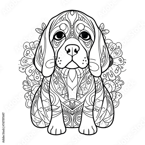 Beagle puppy dog illustration coloring pages - coloring book