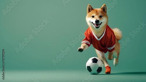 Energetic Canine Football Player Chasing Ball in Studio Setting
