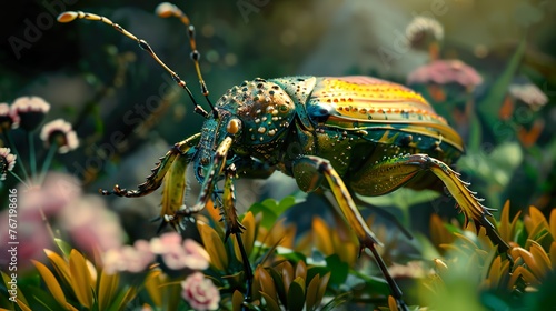 emerald encounter: close-up of a large green beetle in the grass © ArtisticALLY