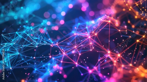 Futuristic technology abstract glowing background with lines for network, big data, data center, server, internet, speed. Abstract neon lights in technology tunnel.