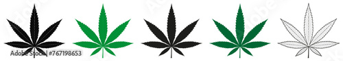 Set of cannabis hemp leaf icons, flat vector design on isolated background, 