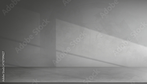 Empty Studio room of grey cement wall texture background with light and window shadow,Vector 3D Backdrop Kitchen Room Gray concrete podium mockup for product presentation in loft style