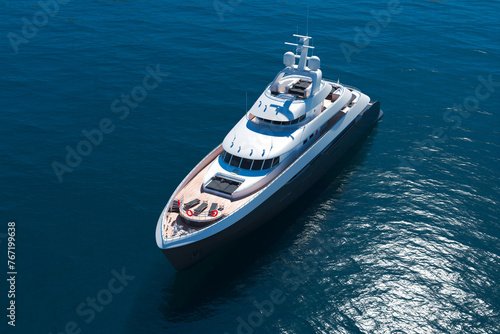 Luxurious Yacht Voyage Across Pristine Blue Waters, Sports Car Onboard © Dabarti