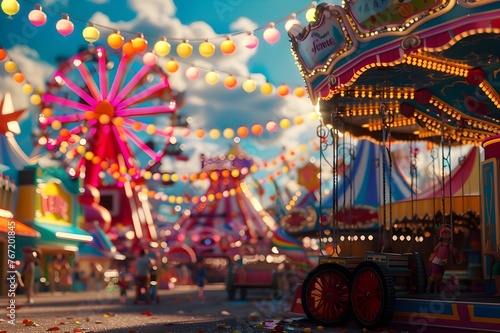 Joyful Carnival Atmosphere - Vibrant colors and exuberant energy captured in the midst of a lively carnival.