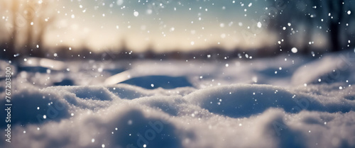 Paesaggio Innevato- Splendida Immagine Ultralarga di Fiocchi di Neve che Cadono su Dune di Neve photo