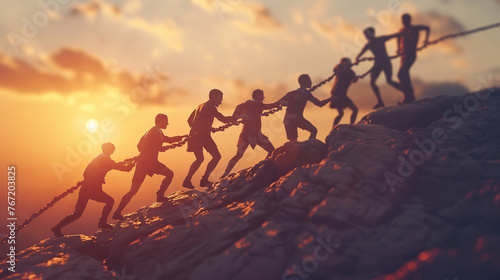 people working together are illustrated climbing a mountain generative ai photo