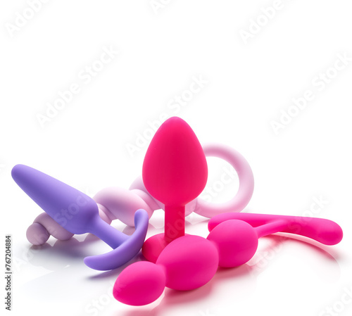 anal plugs and dildo sex toys isolated on white background