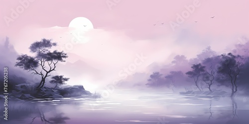 A tranquil morning mist over a gradient background, transitioning from pale lavender to deep plum tones, creating a peaceful ambiance for artistic endeavors. © Kanwal